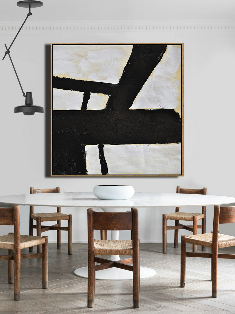 Original Abstract Painting Extra Large Canvas Art,Handmade Minimal Art Palette Knife Canvas Painting, Black White Beige - Hand-Painted Canvas Art